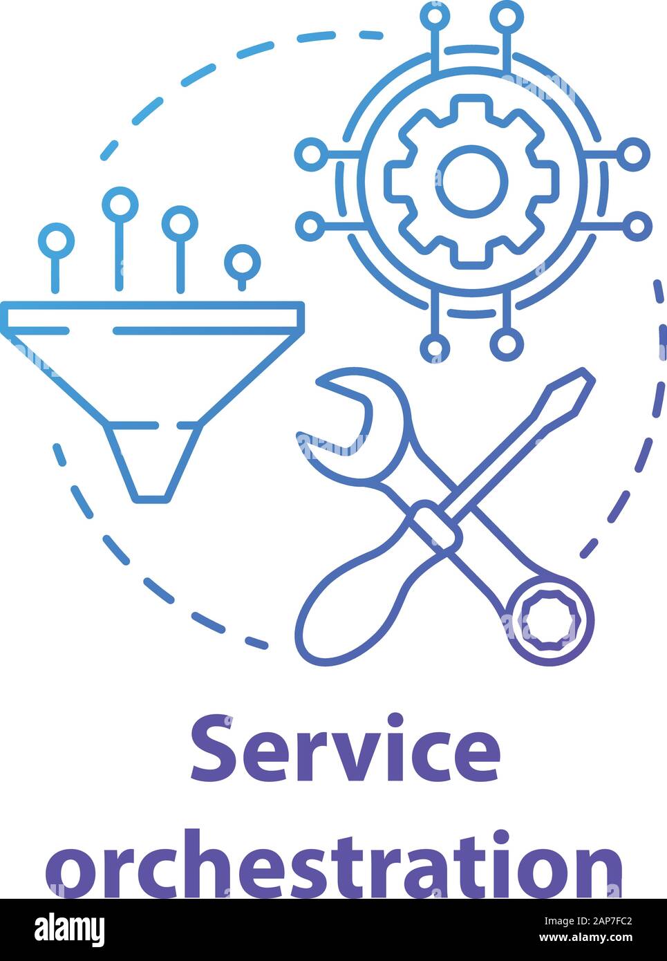 Service orchestration concept icon. Software development idea thin line
