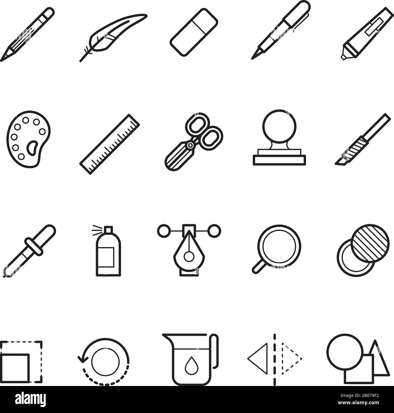 Drawing, design tools vector line text editor icons set for web ui app