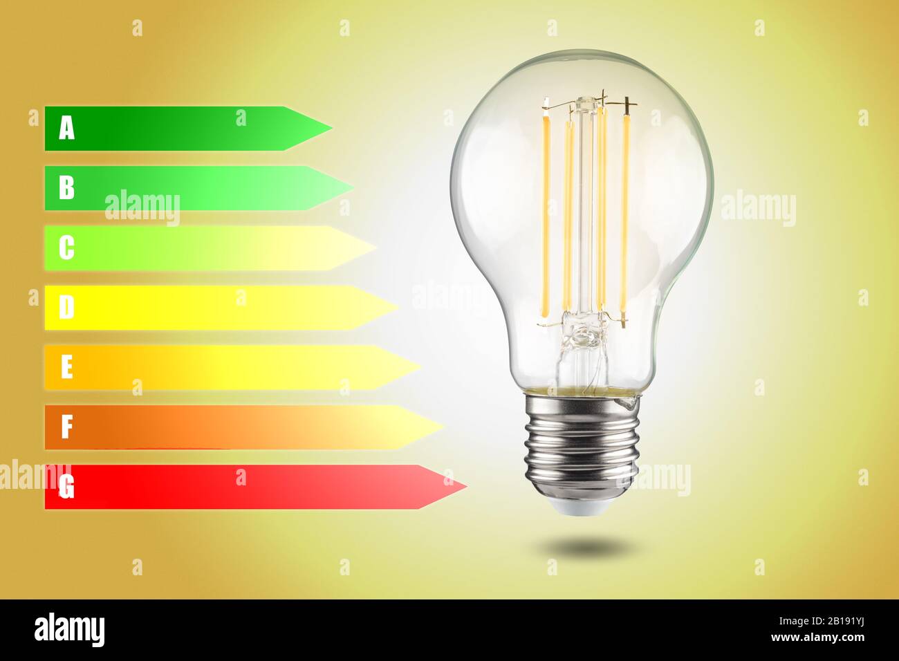 Energy efficiency concept of LED lamps. Decrease in electricity