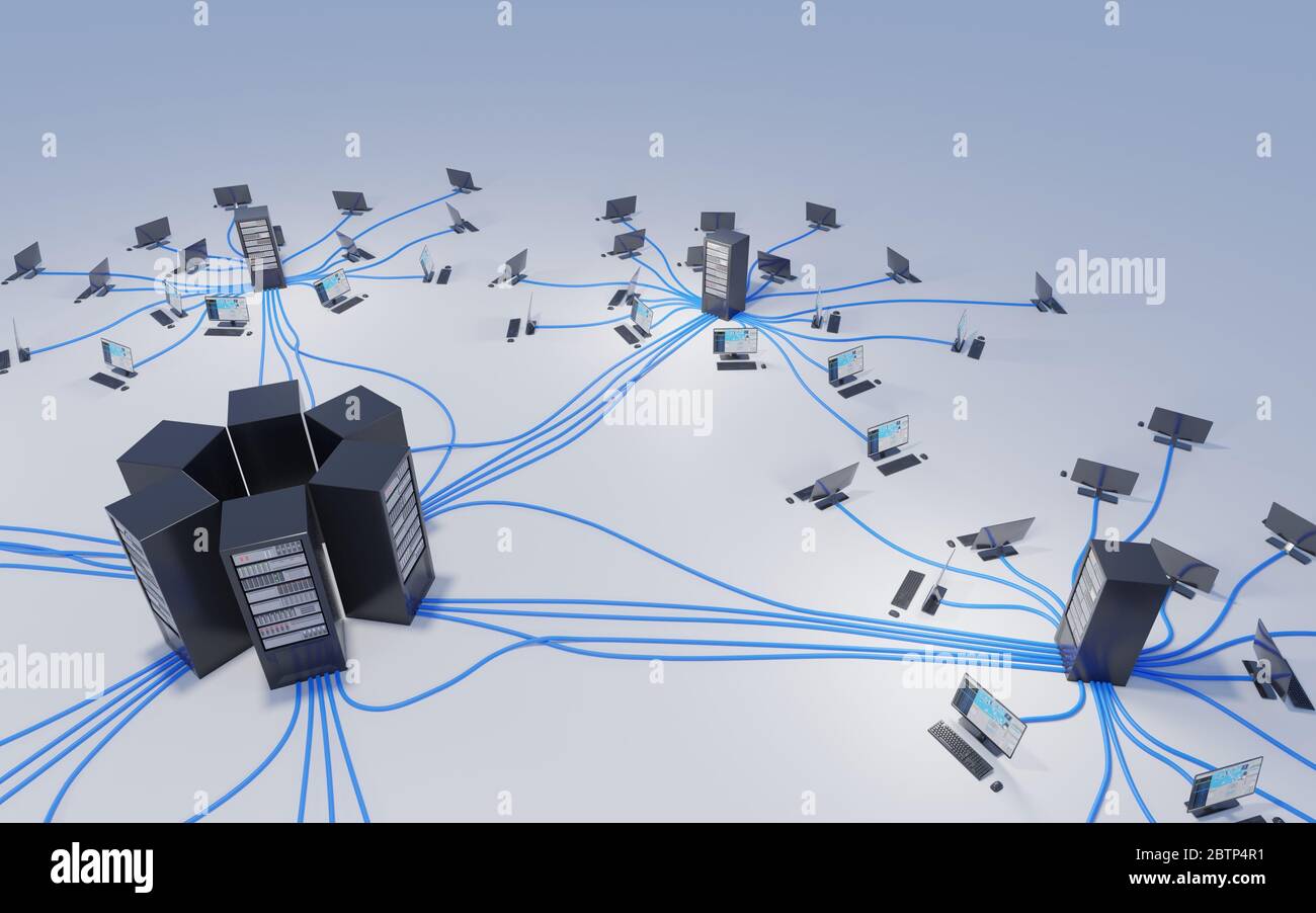 Cloud computing, network infrastructure. Computer workstations