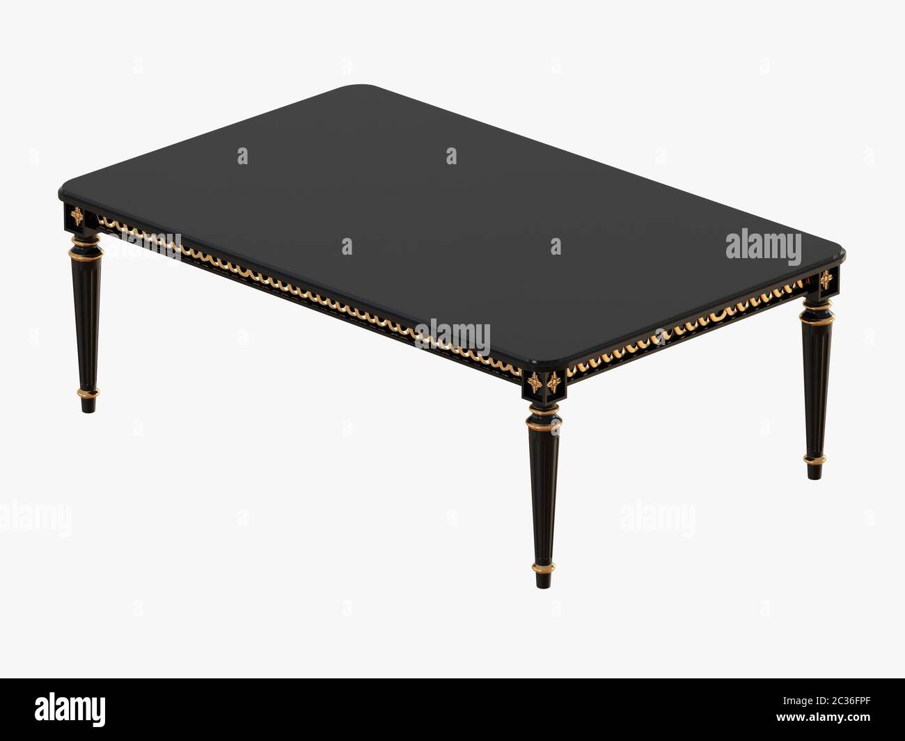 Rectangular black coffee table on white background 3d rendering Stock