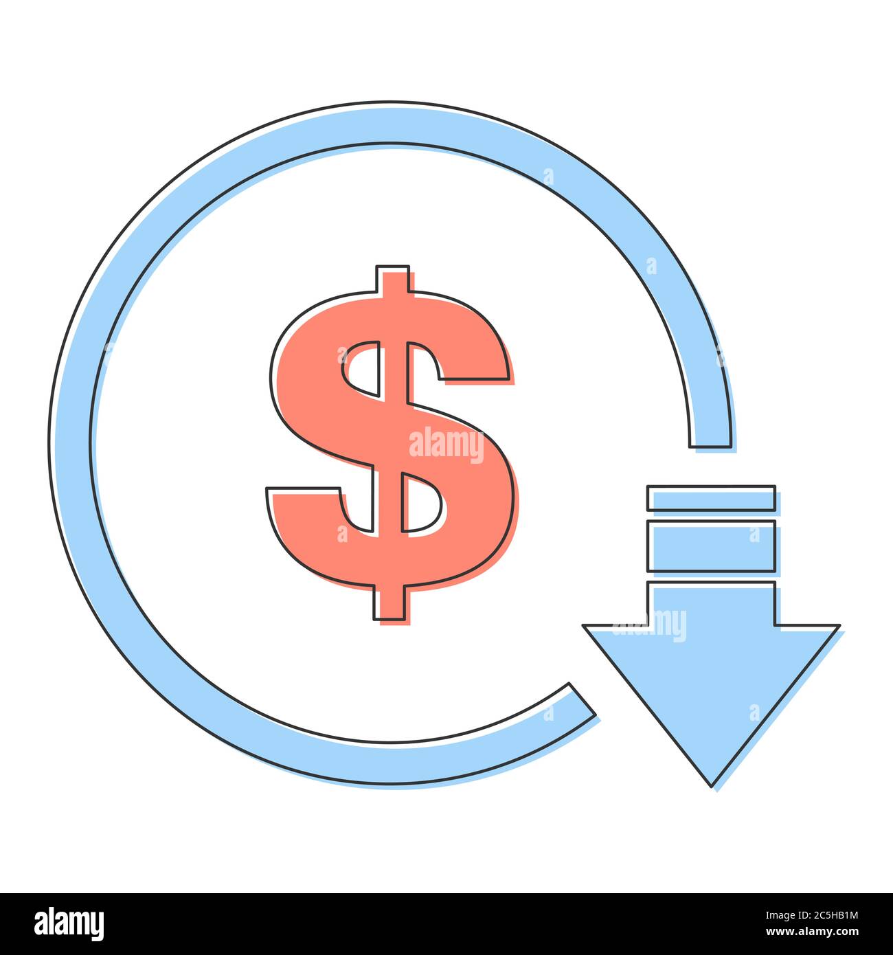 Cost reduction decrease dollar icon. Vector symbol image isolated on background Stock Vector