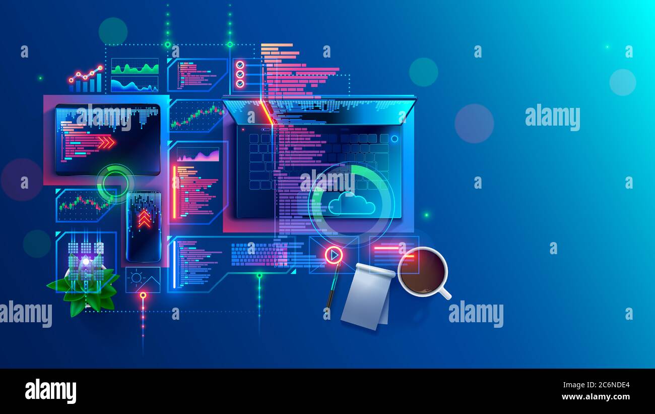 Concept of programming, coding computer software. Program development