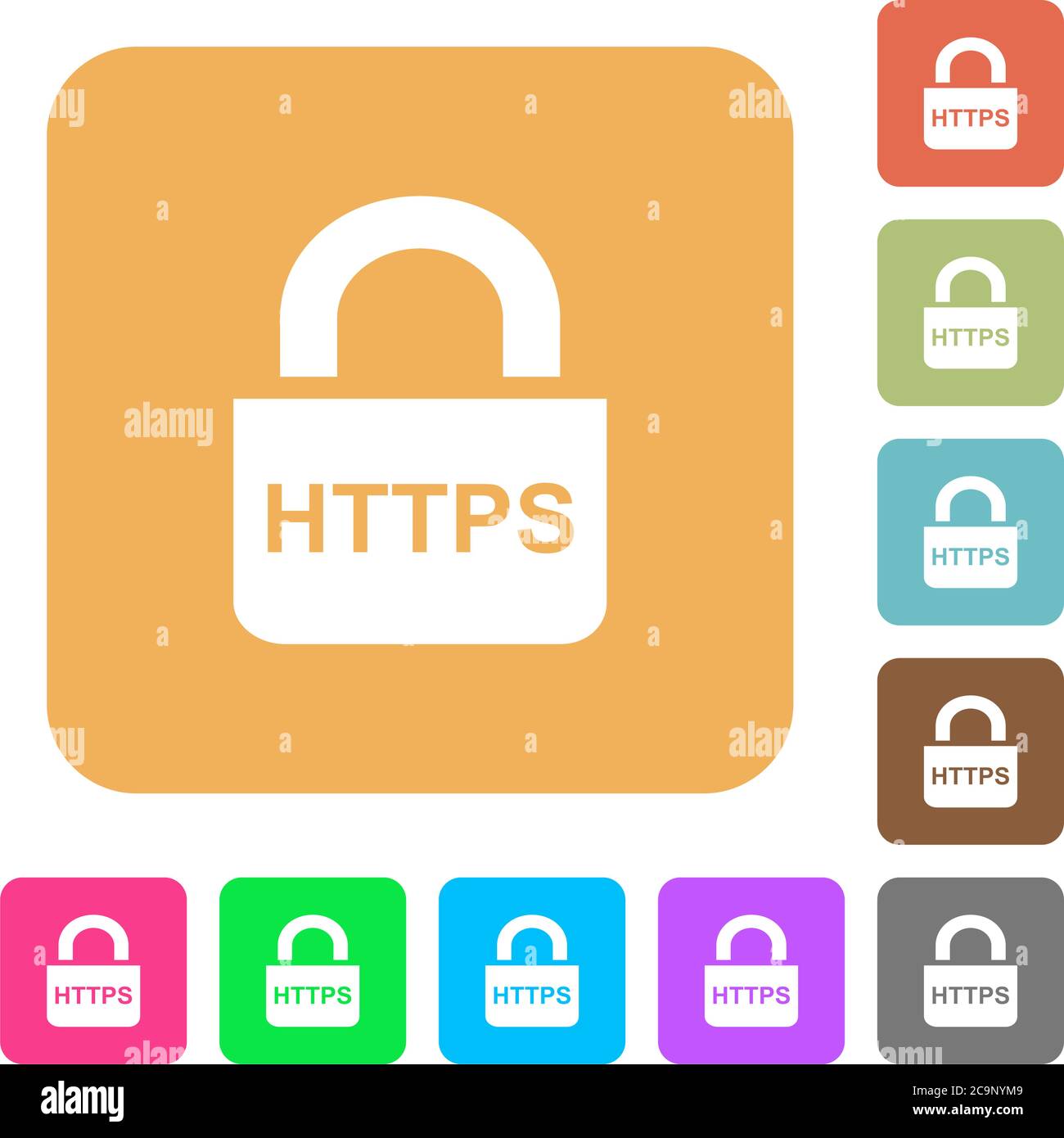 Secure https protocol flat icons on rounded square vivid color