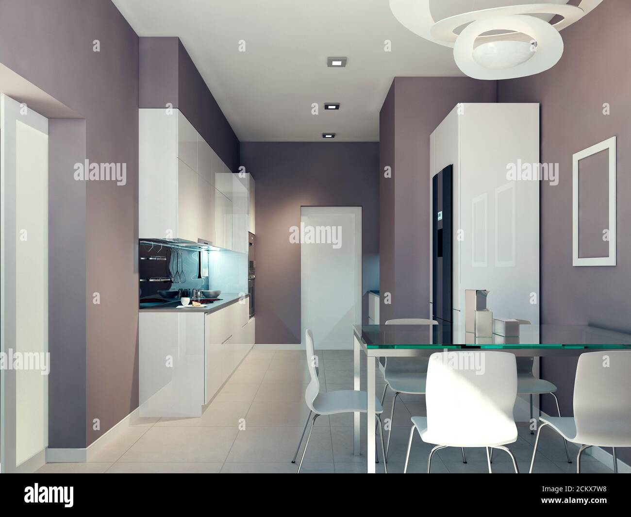 Hightech kitchen design. 3d render Stock Photo Alamy