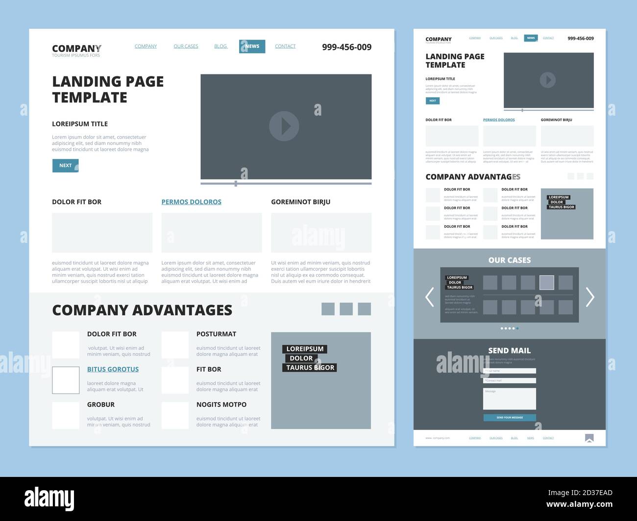Landing page template. site layout design elements footer header