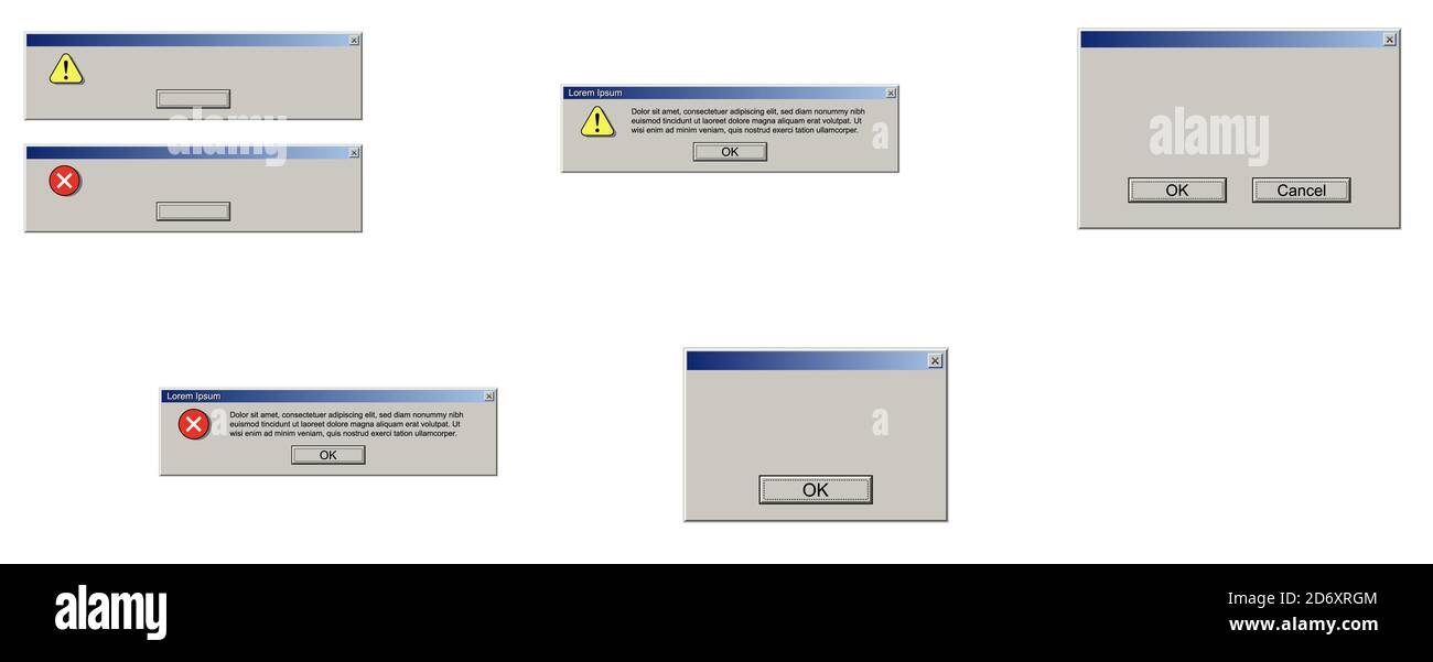 Old computer window with blank error message set. Retro pc interface