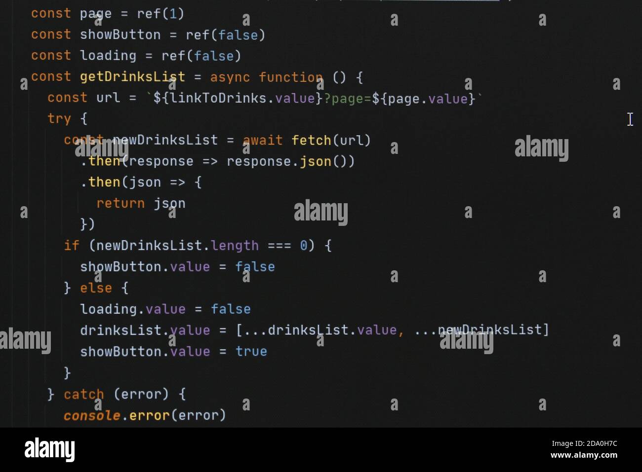 The program javascript code on the computer black screen. The concept