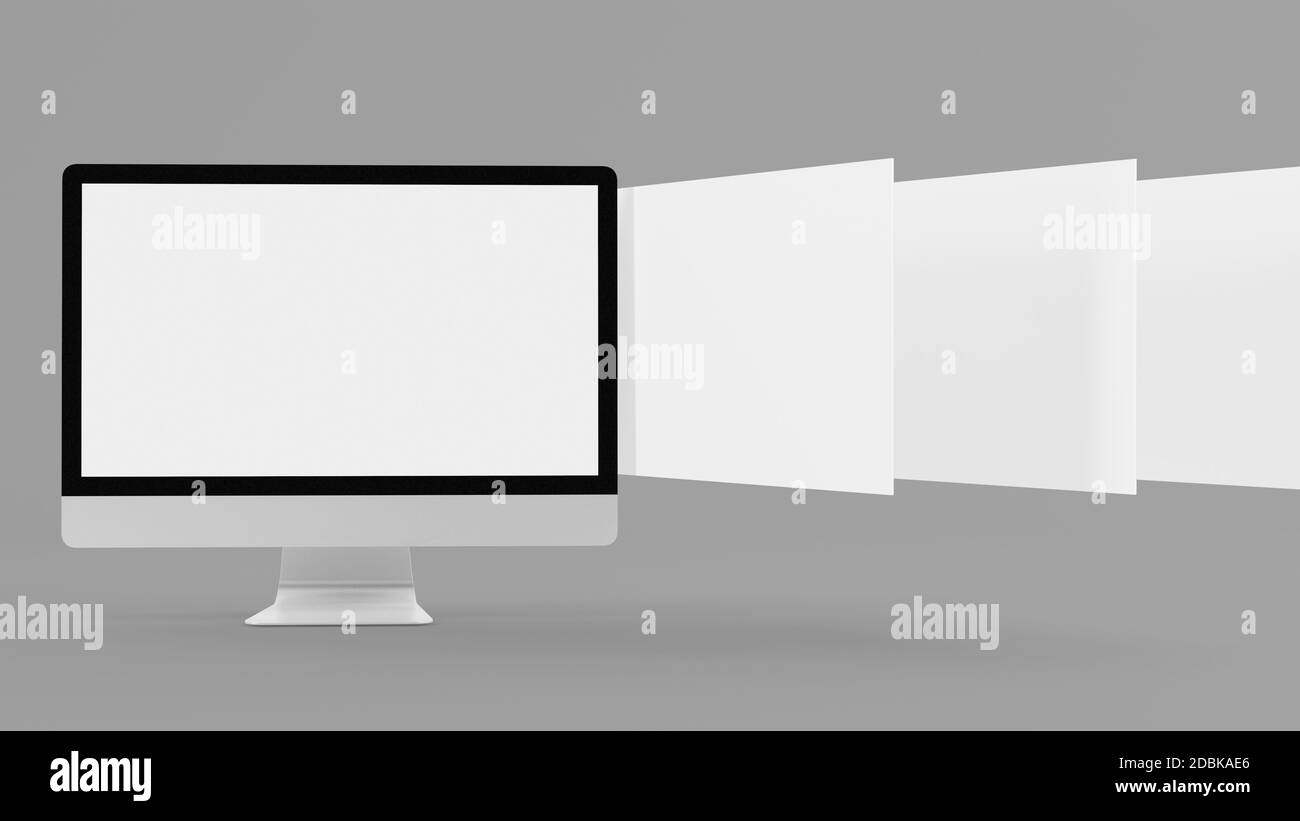 Computer screens floating 3d rendering mock up Stock Photo Alamy