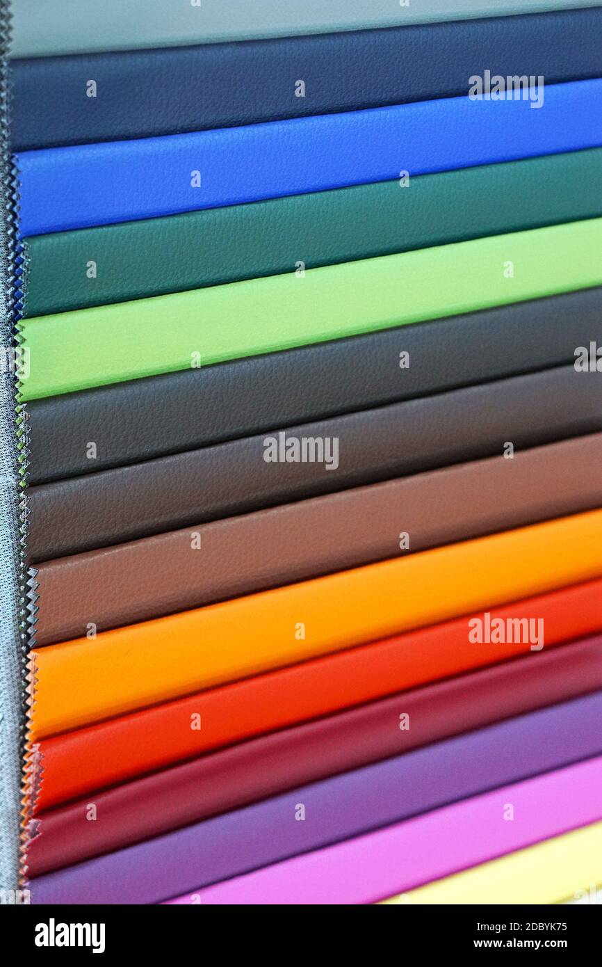 Various colour leather material samples Stock Photo Alamy