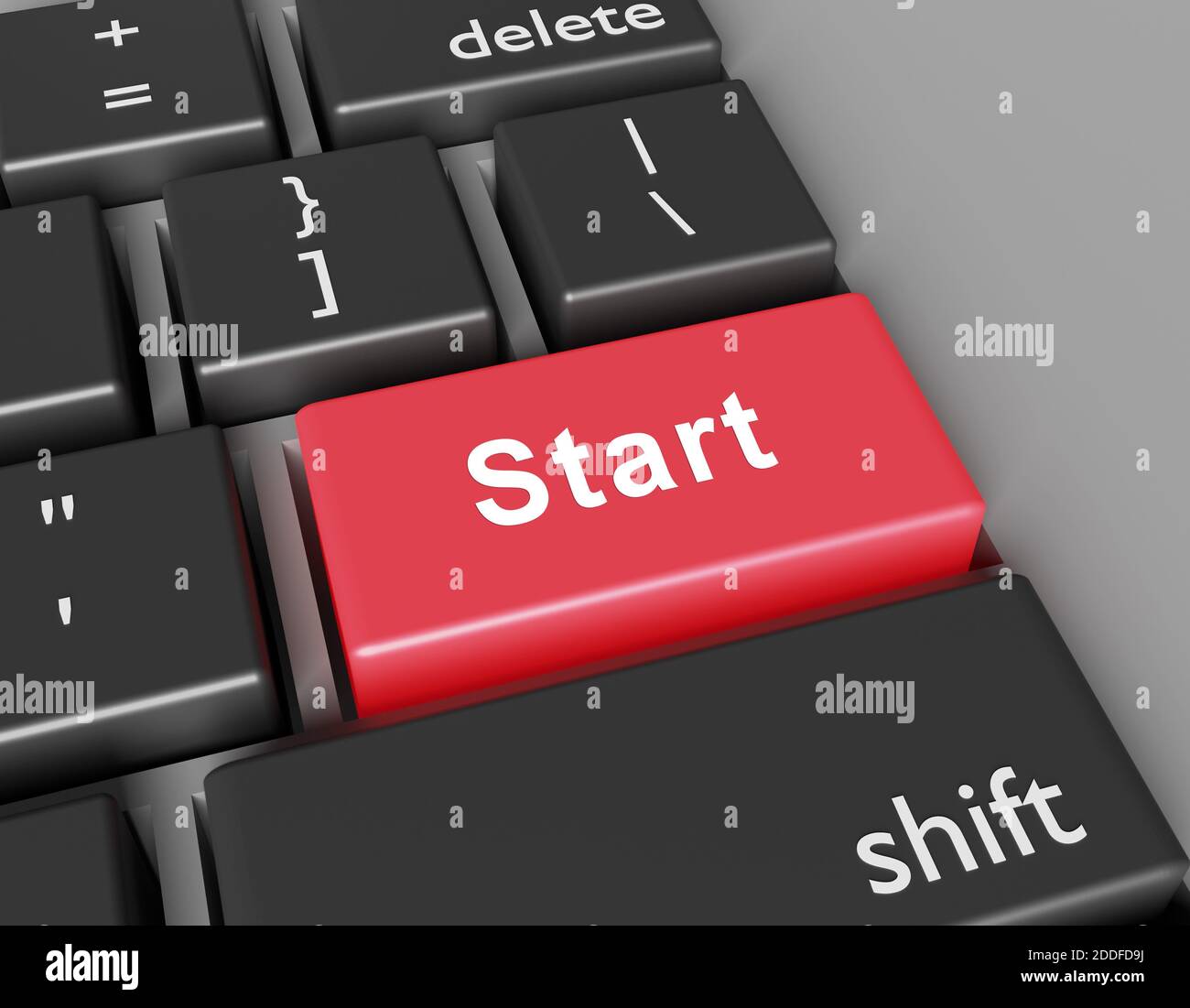 Beginning concept. Word Start on button of computer keyboard. 3d