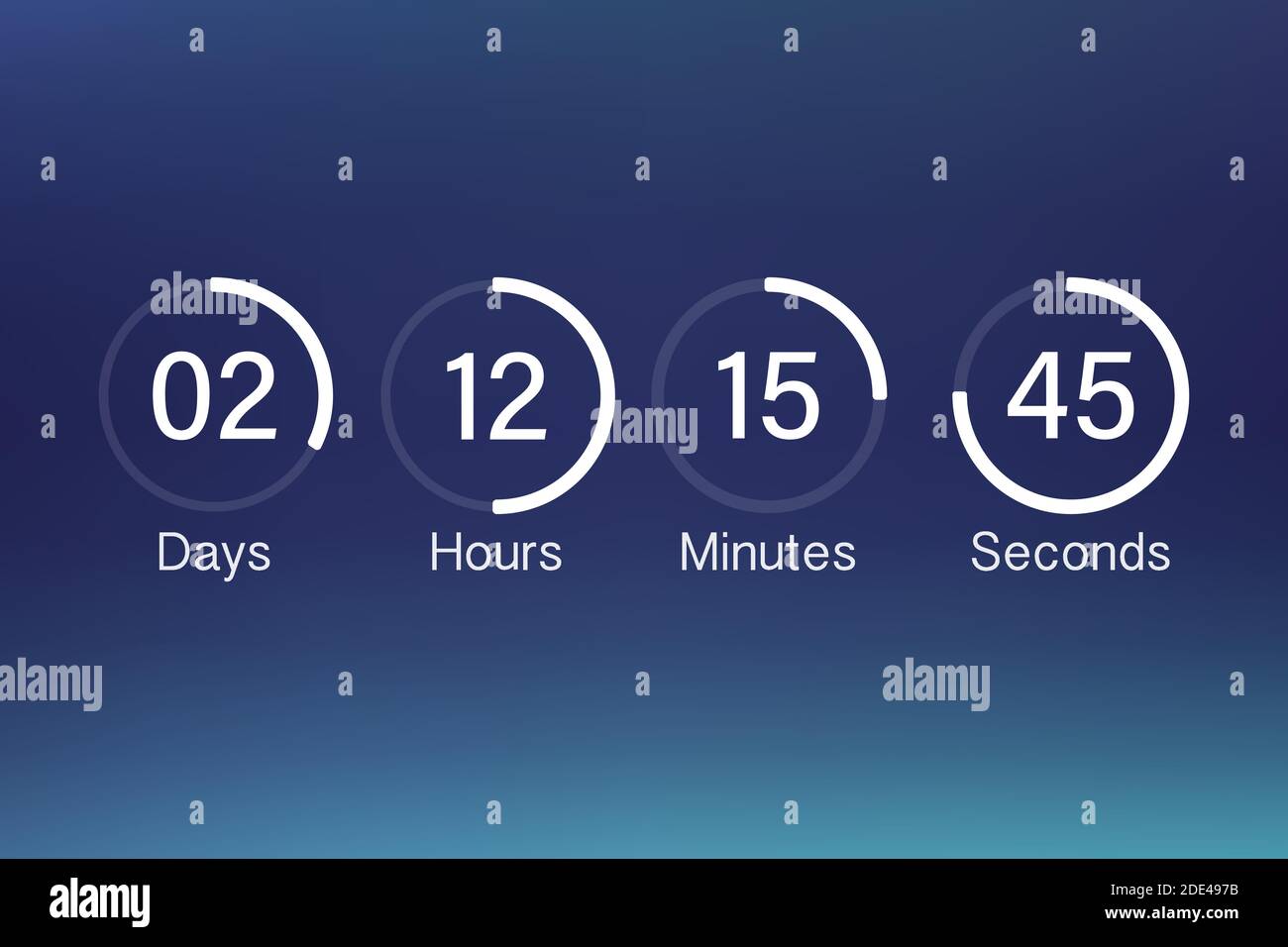Vector countdown clock counter timer. UI app digital count down circle board meter with circle