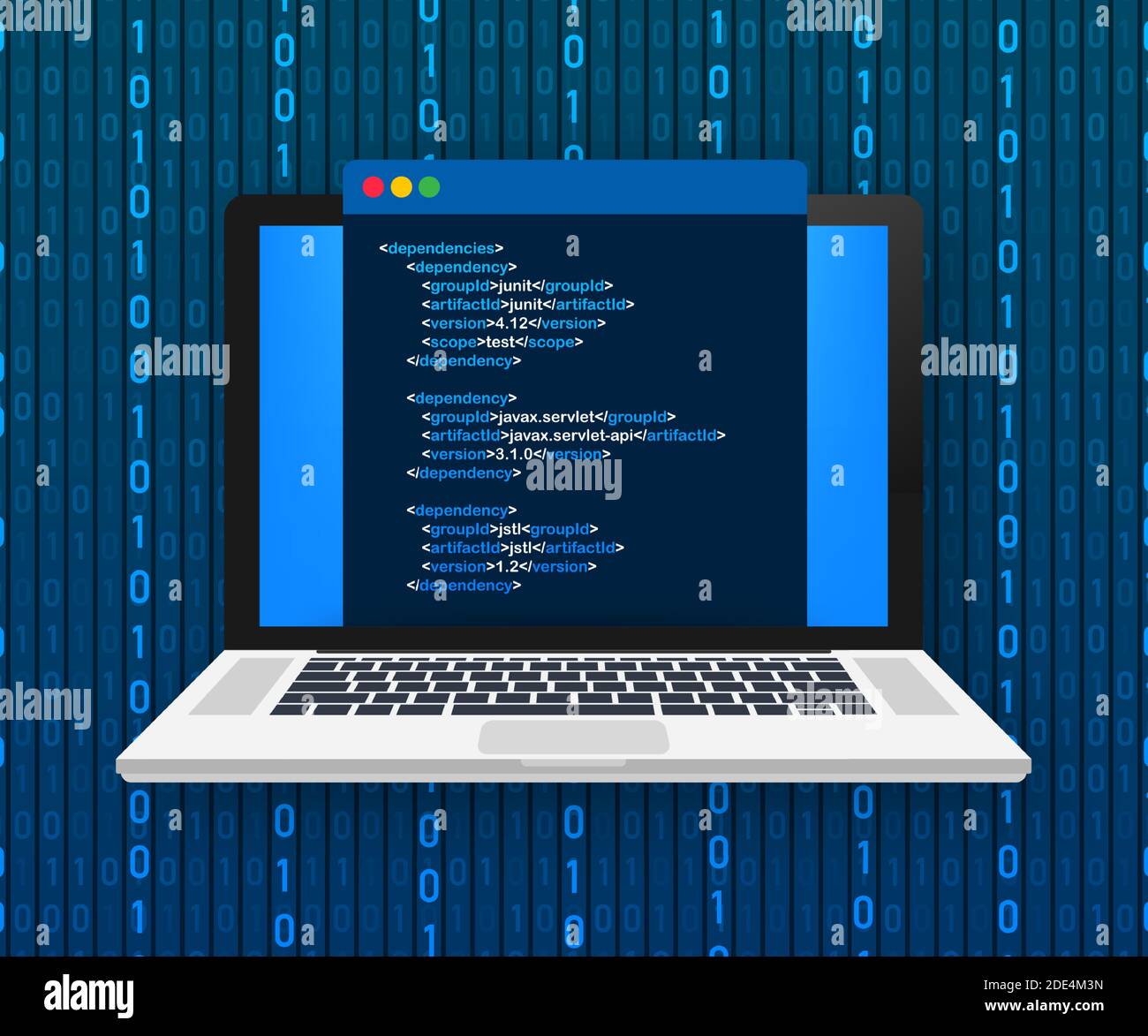 Vector laptop coding concept.  developer, design, programming