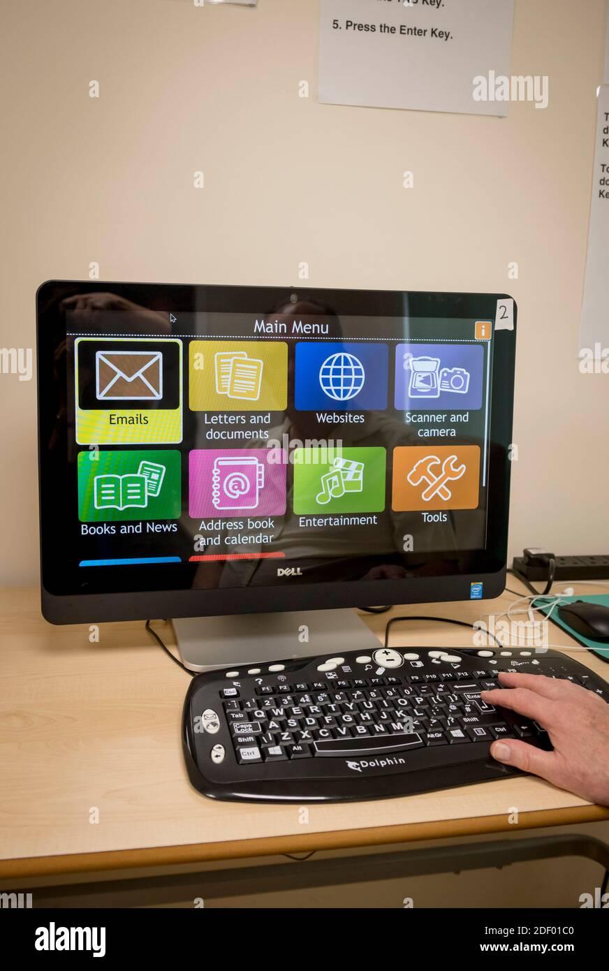 A man using a computer screen for visually impaired people Stock Photo
