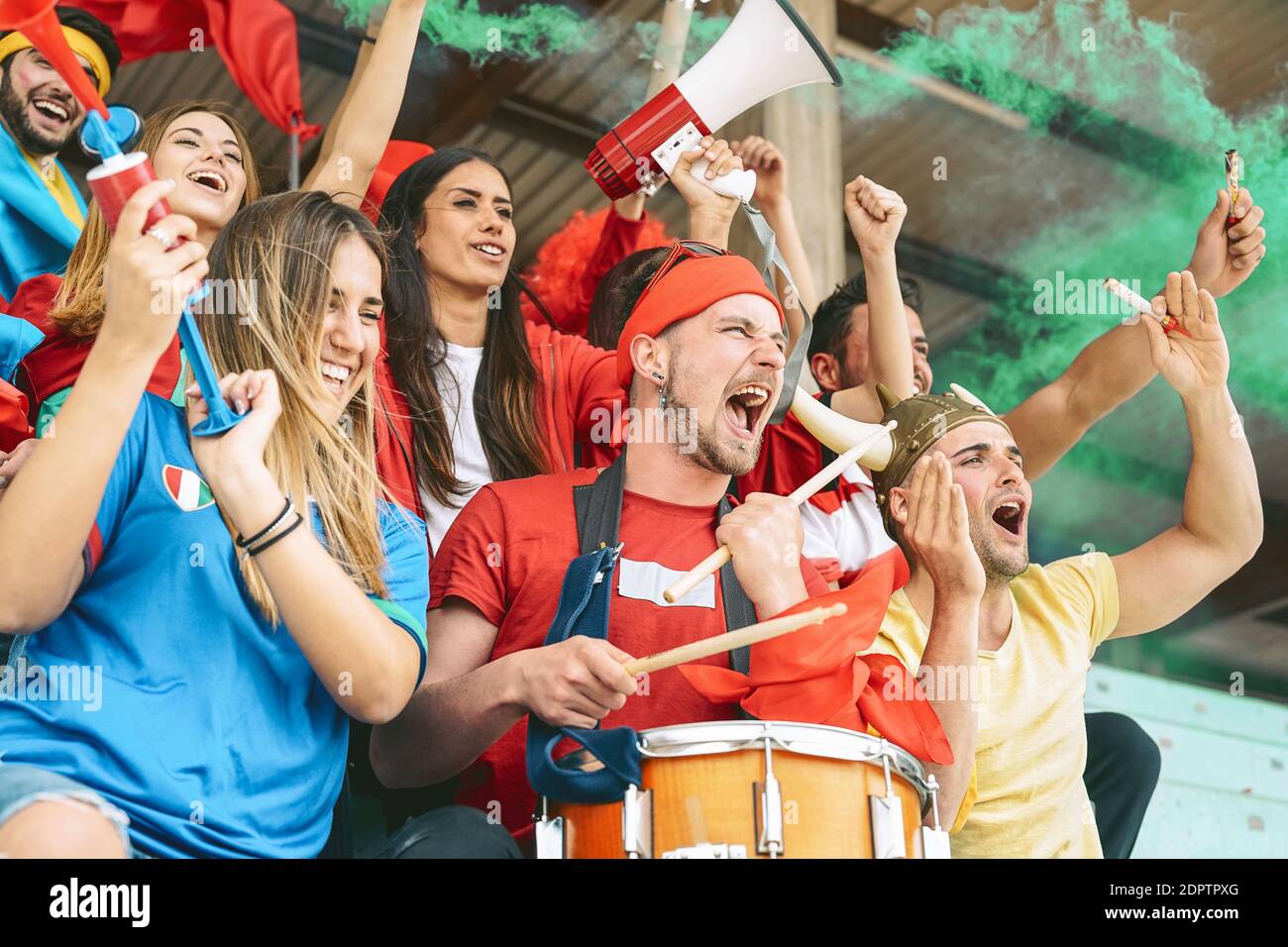 Fans Cheering In Stadium Stock Photo Alamy