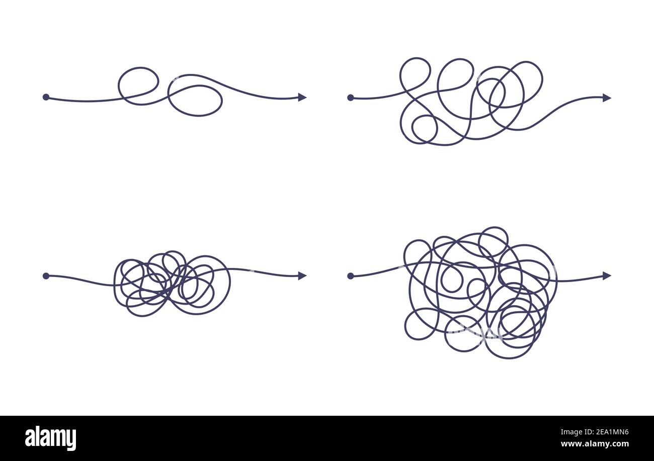 Complex and easy simple way from start to end vector illustration set