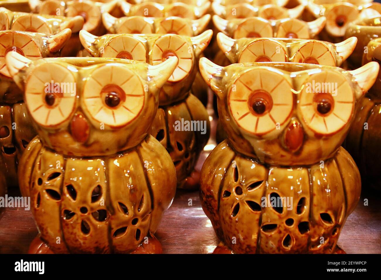Ceramic Owl Figurines Stock Photo Alamy