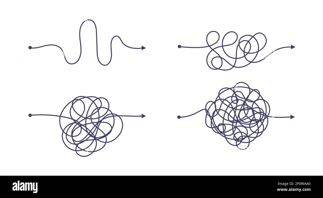 Complex and easy simple way from start to end vector illustration set