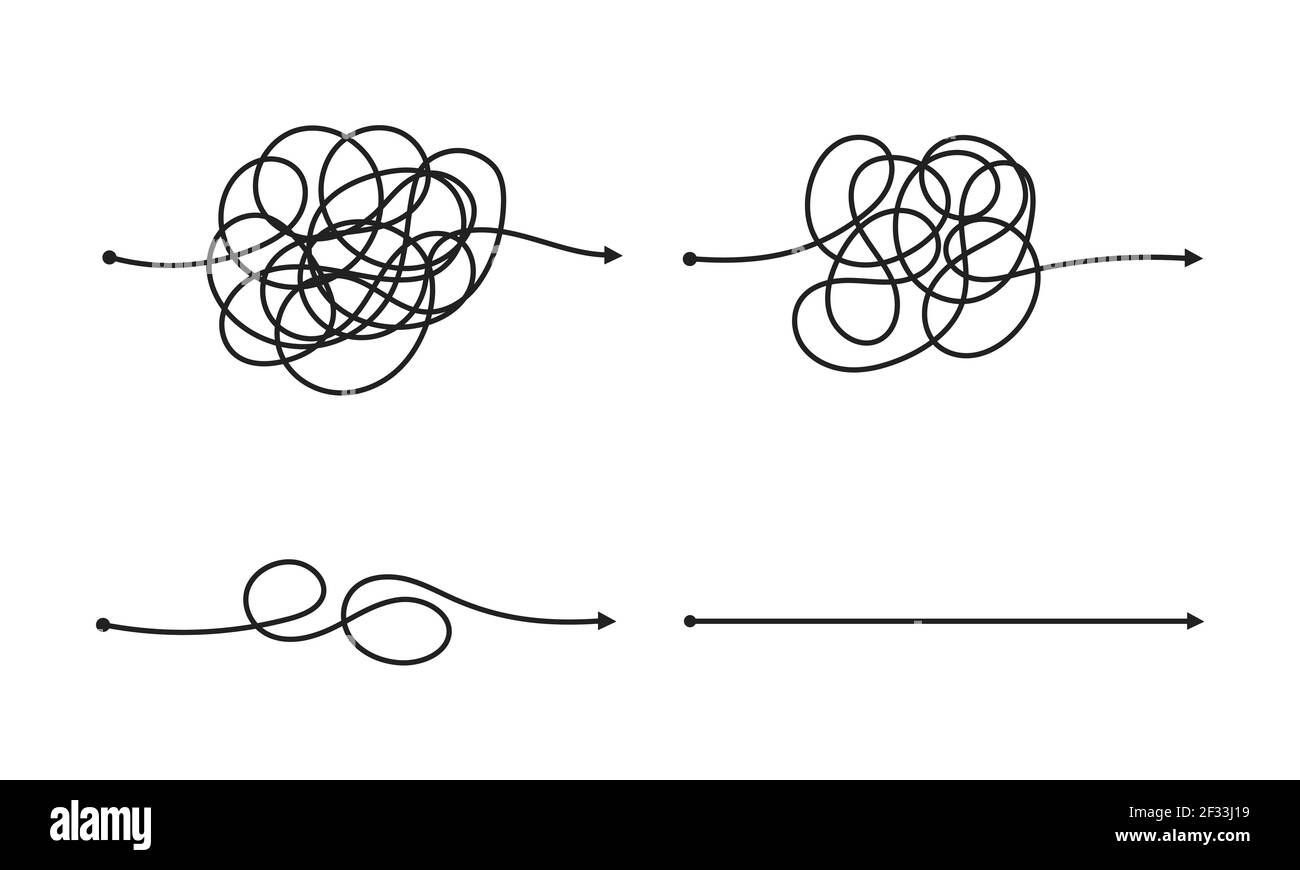 Complex and easy simple way from start to end vector illustration set