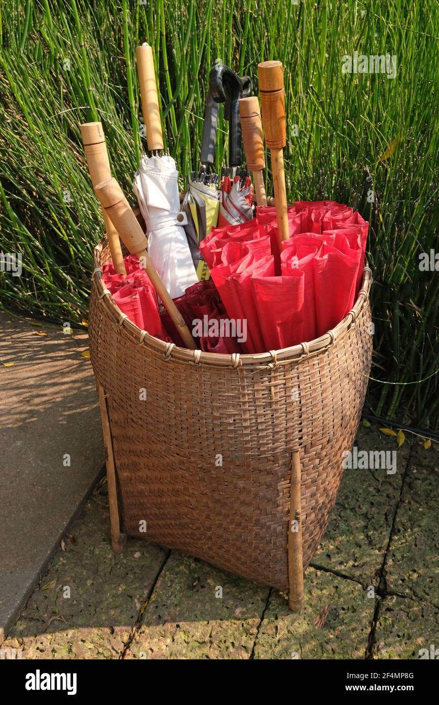 Thai handwoven umbrella stand Stock Photo Alamy