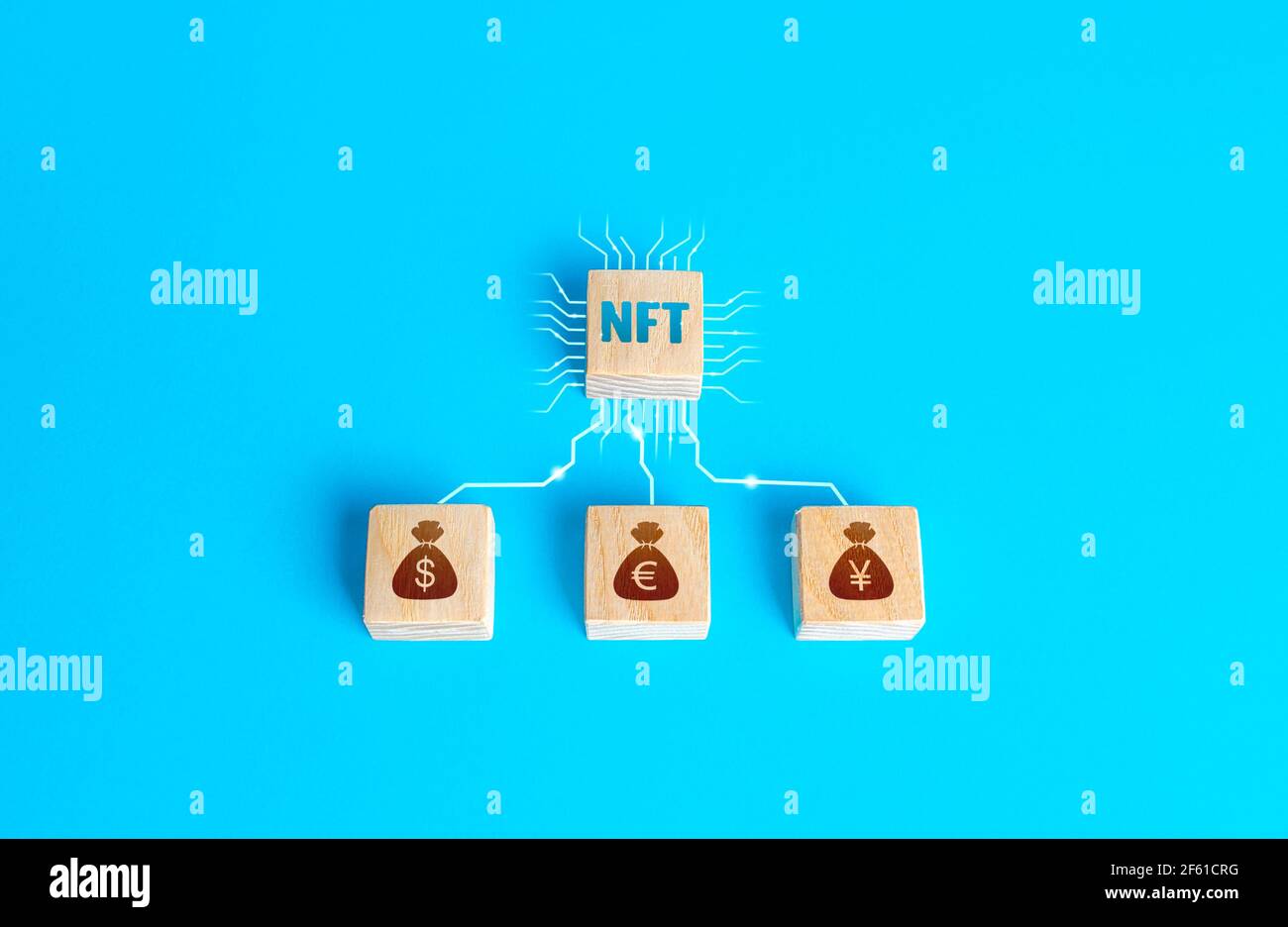 Blocks Nft Non Fungible Token And Money Connected By Lines Selling Digital Assets And Art Through Auctions Blockchain Technology Monetization Inve Stock Photo Alamy