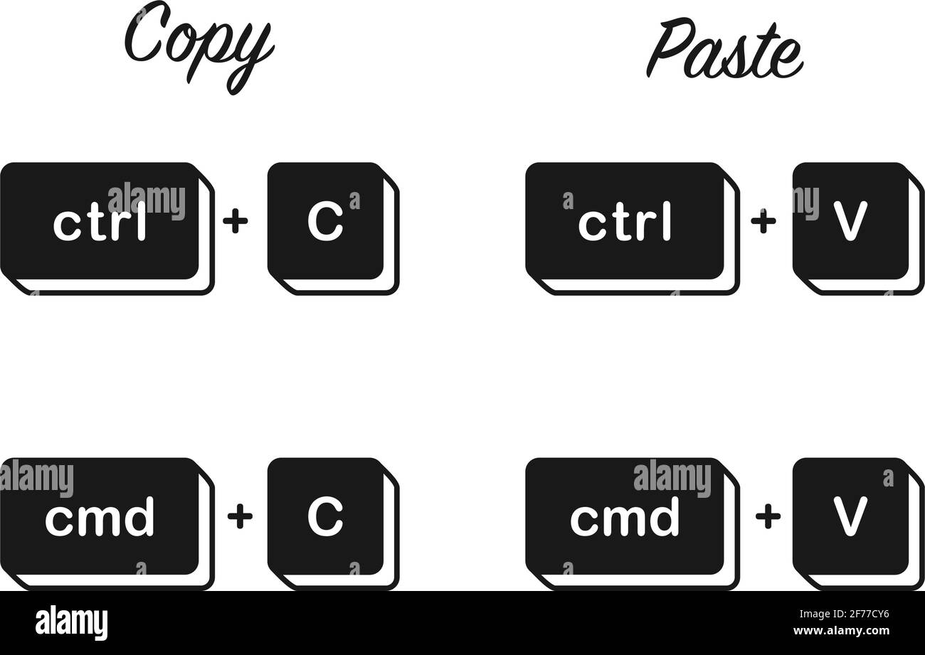 Ctrl C Cmd C and V shortcut keys for copy paste keyboard keys concept in vector icon Stock