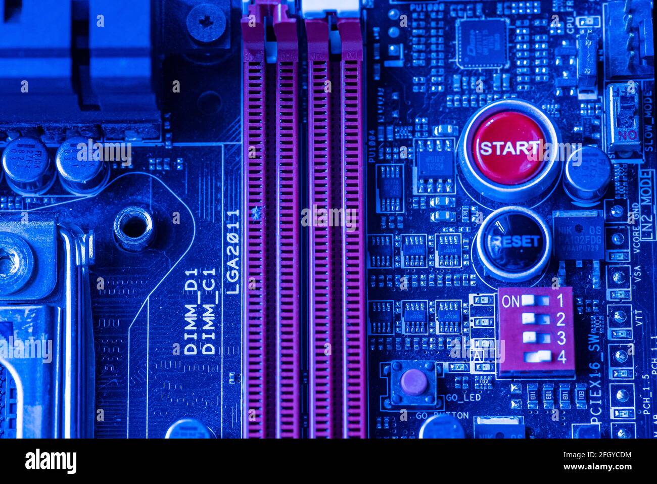 Start and reset button inside a pc Stock Photo Alamy