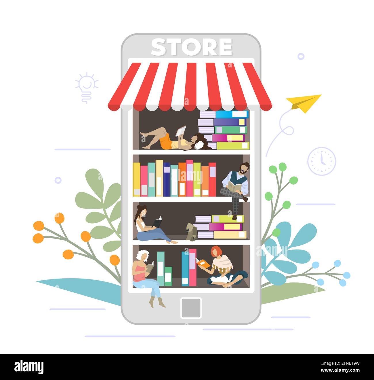Bookstore online concept vector flat style design illustration Stock