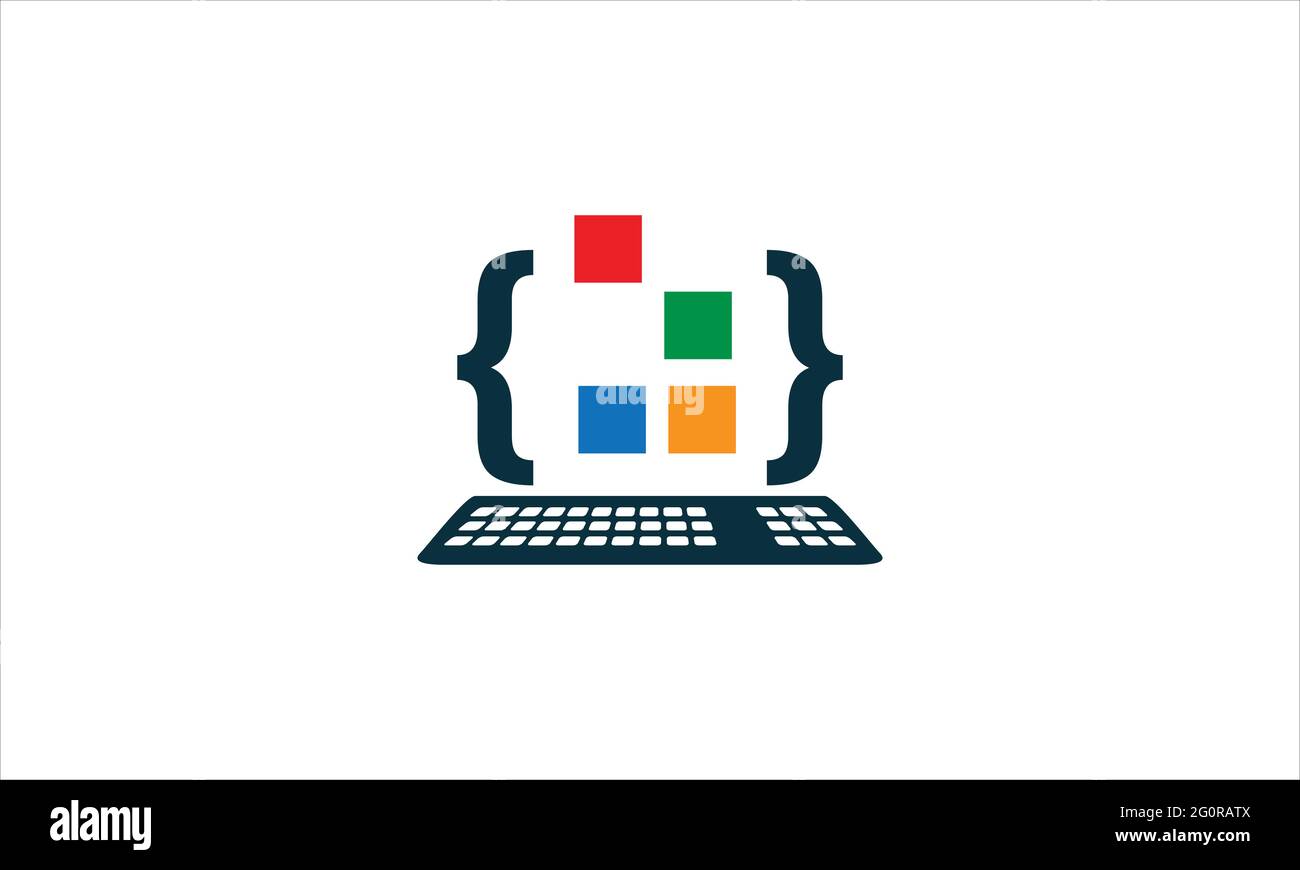 Programming code and computer monitor logo template Coding school