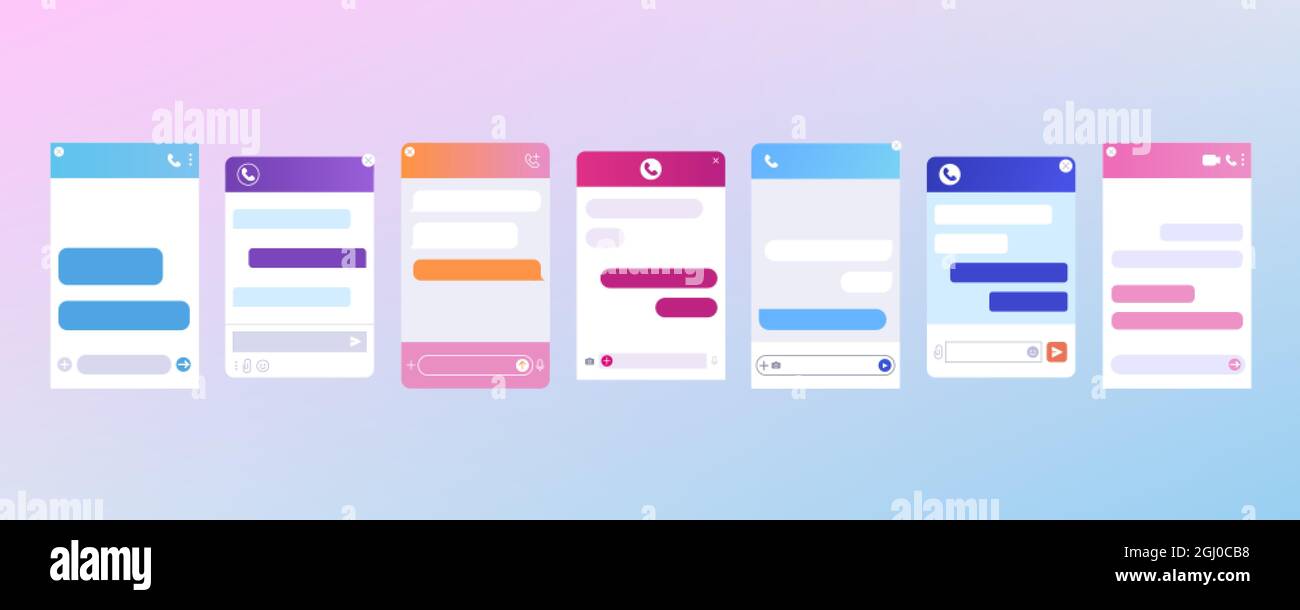 Flat set of chat bot dialogue windows for customer support. Online live