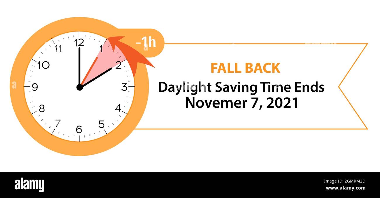Daylight Saving Time Ends November 7, 2021 Web Banner Reminder. Vector