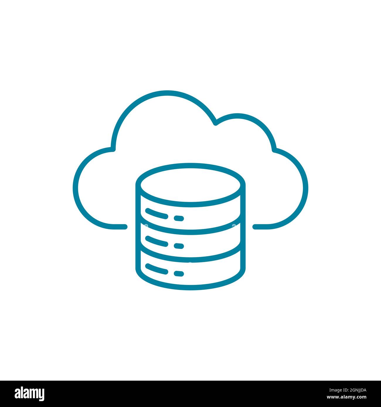 Cloud database function line icon. Cloud with server rack symbol. Cloud