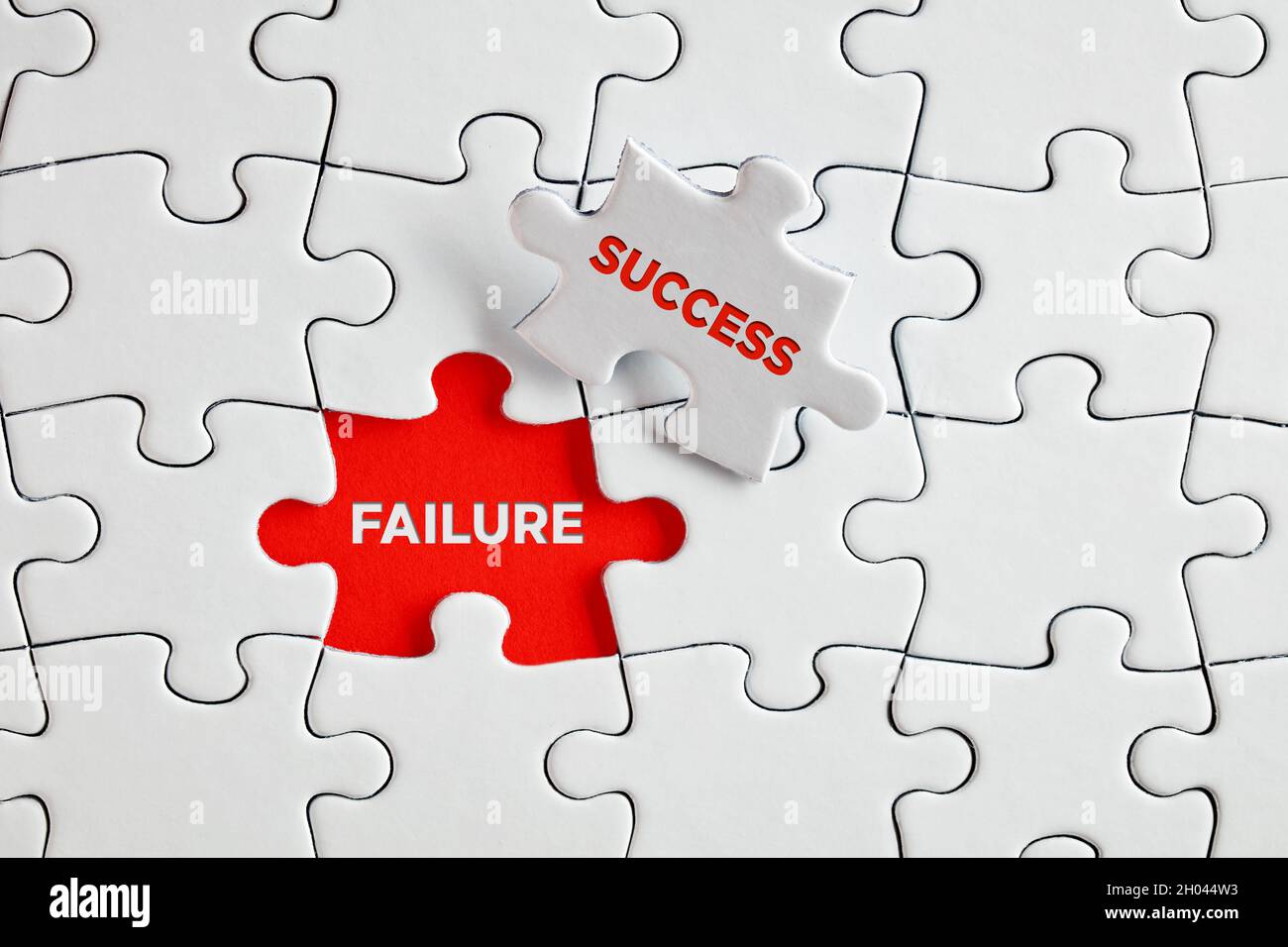 The words failure and success on missing puzzle pieces. To restore or