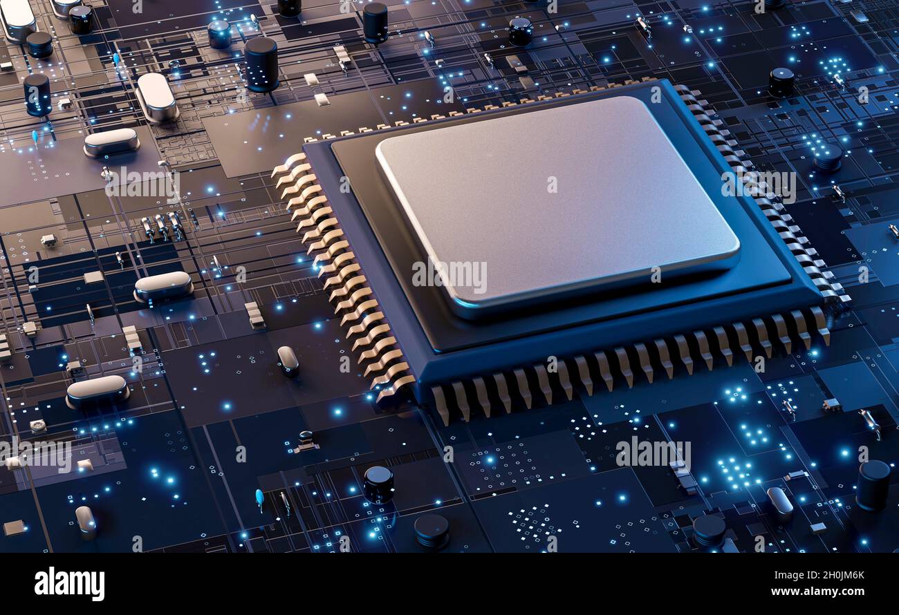 Printed circuit board with a processor, microchips and binary code