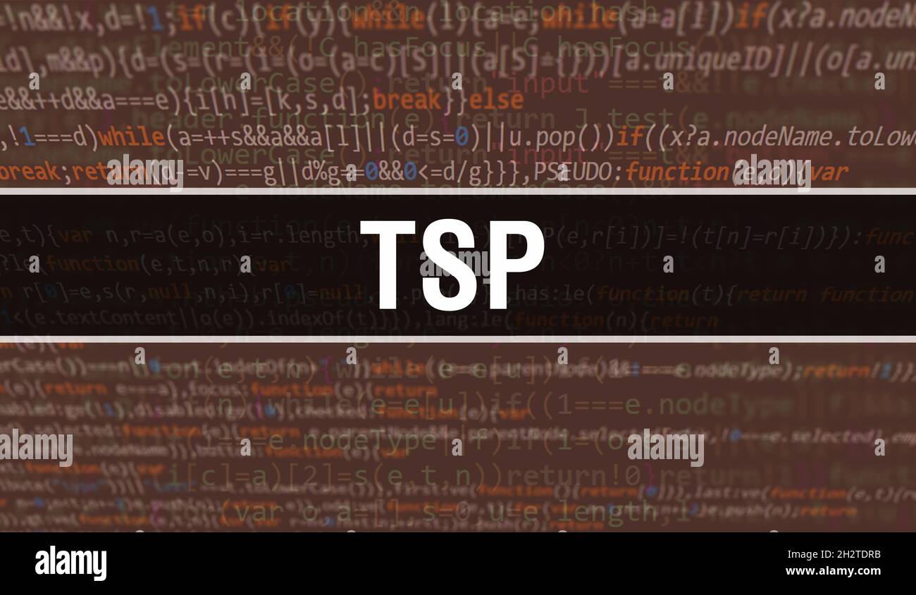 TSP concept with Random Parts of Program Code.TSP text written on