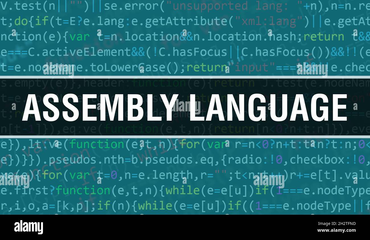Assembly language text written on Programming code abstract technology