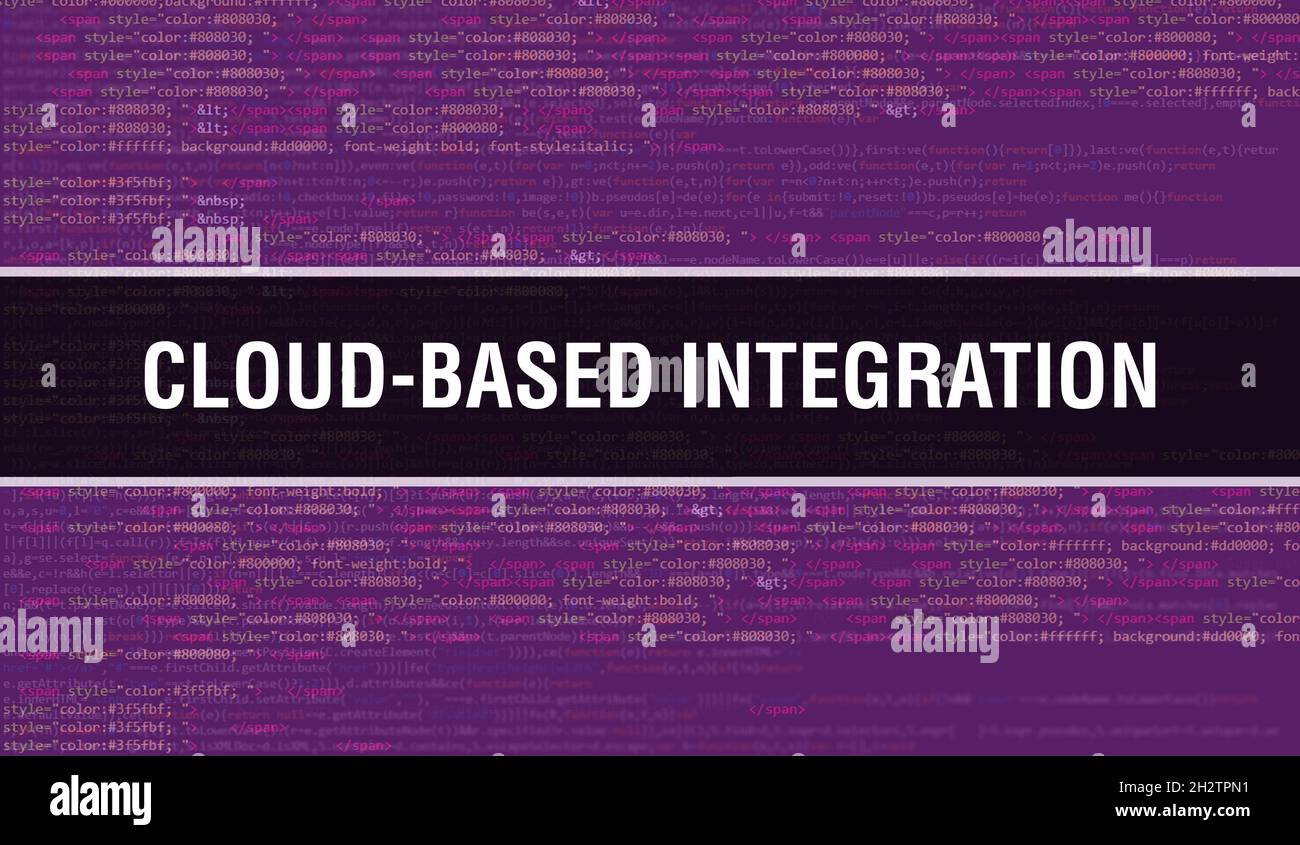 Cloudbased integration text written on Programming code abstract technology background of