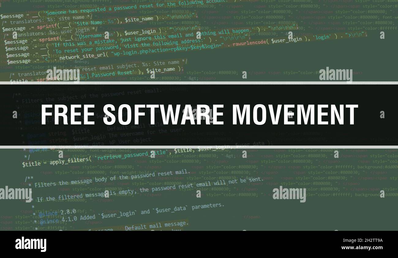 Free software movement text written on Programming code abstract