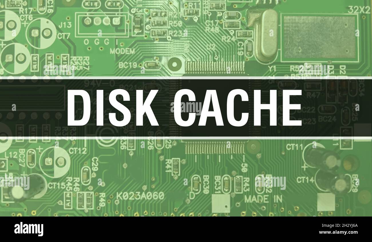 Disk Cache concept with Computer motherboard. Disk Cache text written