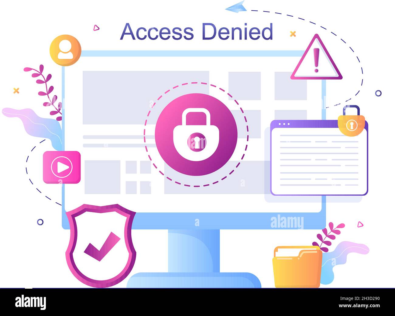 Login Access Denied Vector Illustration. System Refuses Password, Error