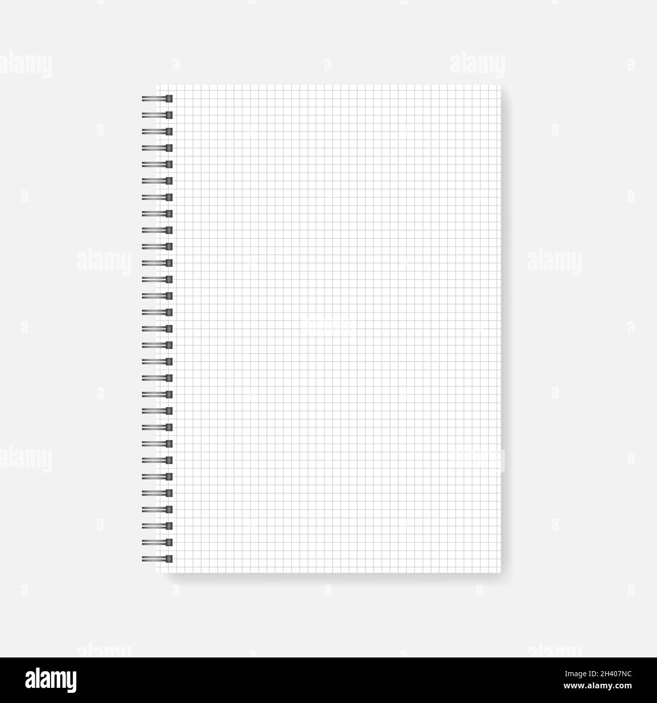 Spiral graph ruled notebook realistic mockup. Wire bound white A4