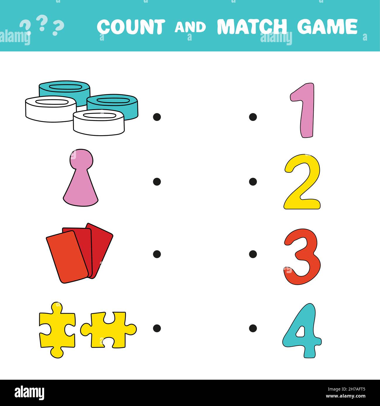 Count and match game. Count the amount of items of board games and Count and match game. Count the amount of items of board games and