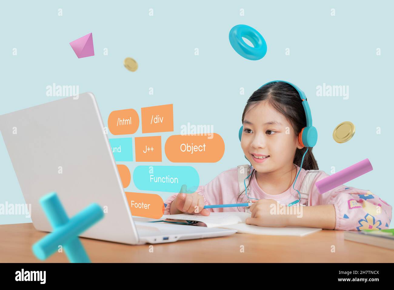 Asian kid learn coding, computer programming Stock Photo Alamy