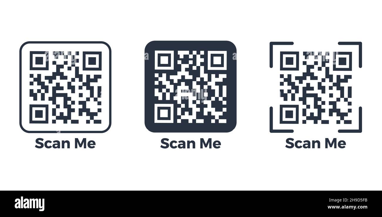 QR code set. Template of frames with text scan me and QR code for