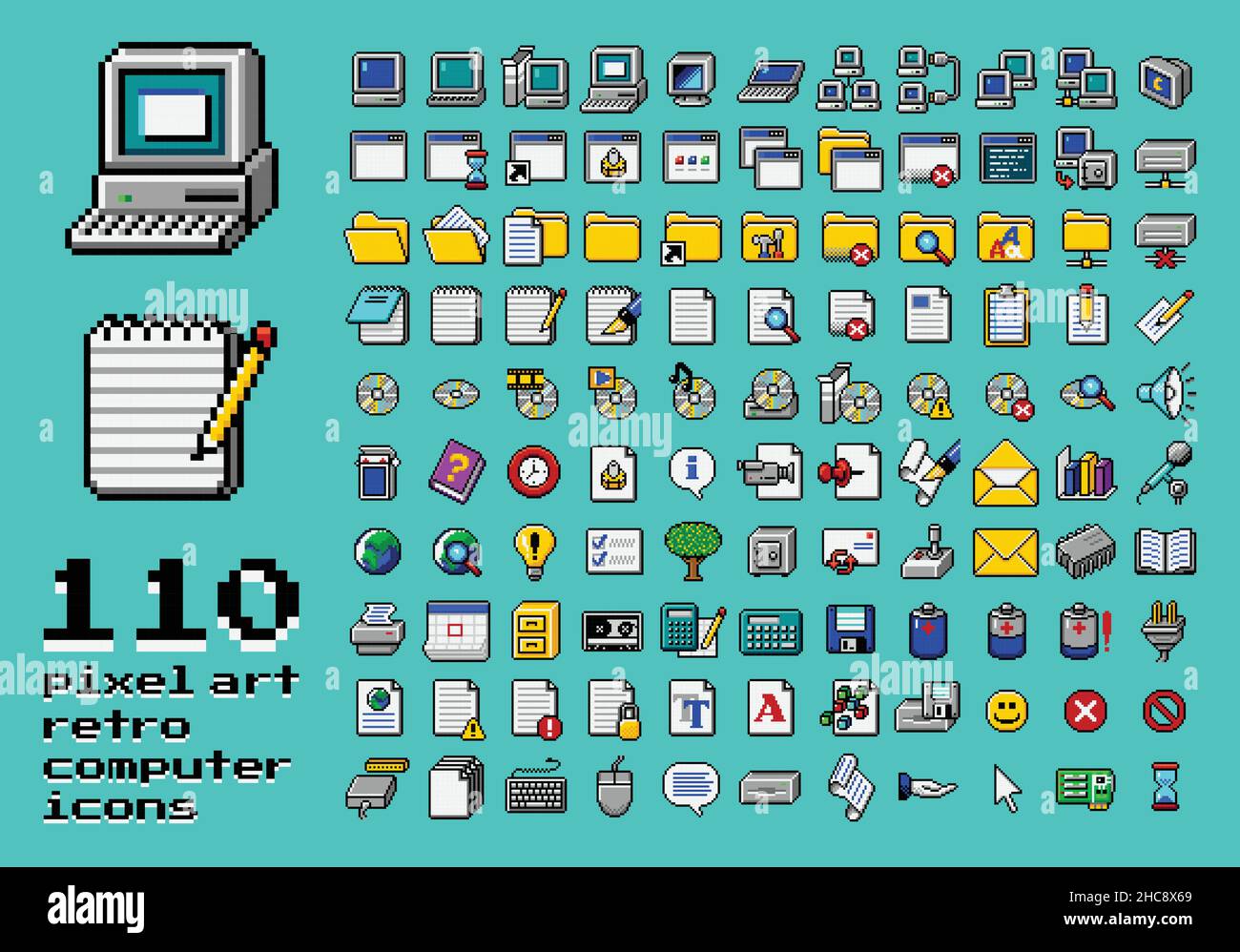 Retro computer interface elements set. Old PC UI icon assets for