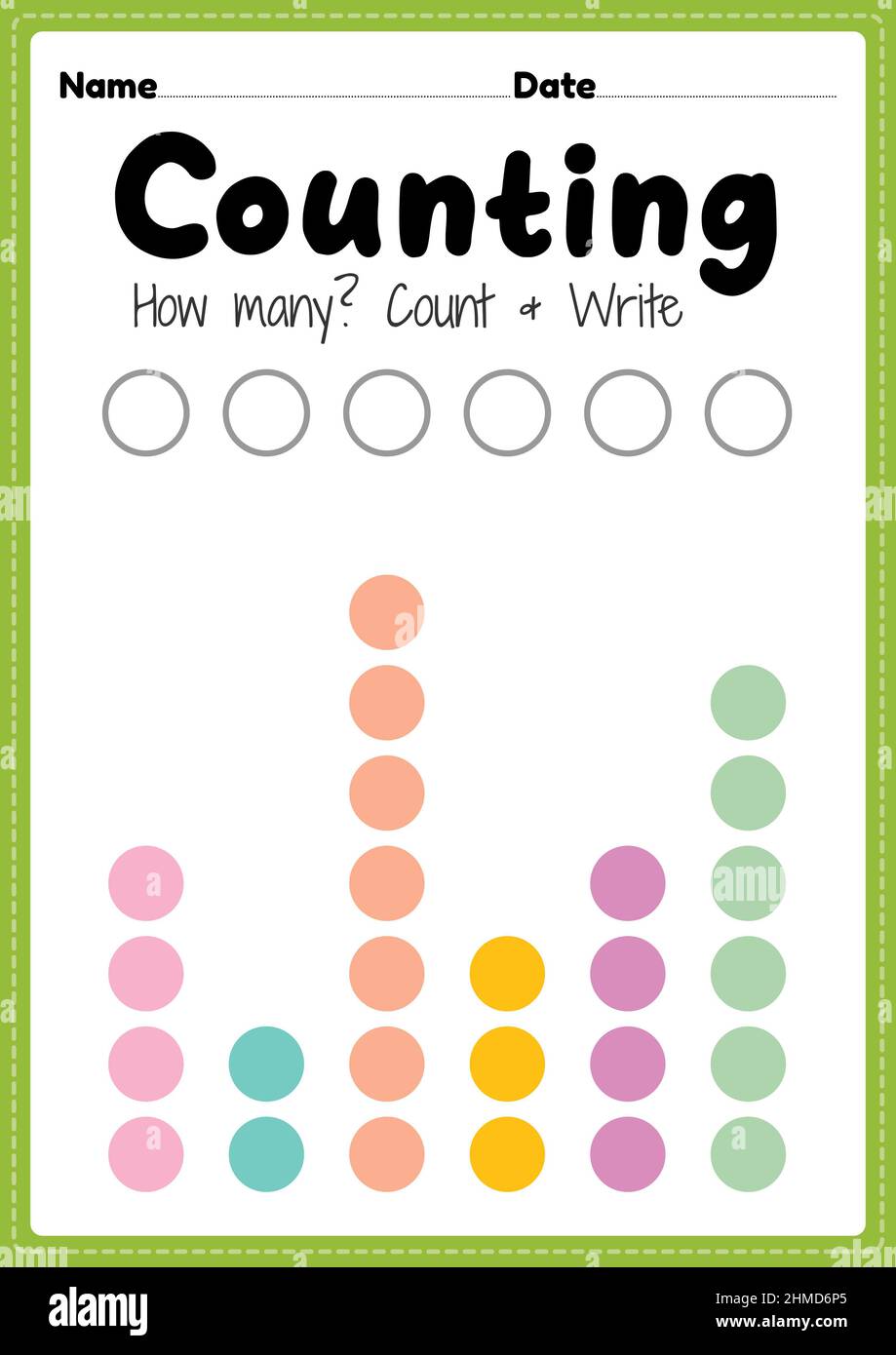 Counting worksheet, math printable sheet for preschool and kindergarten