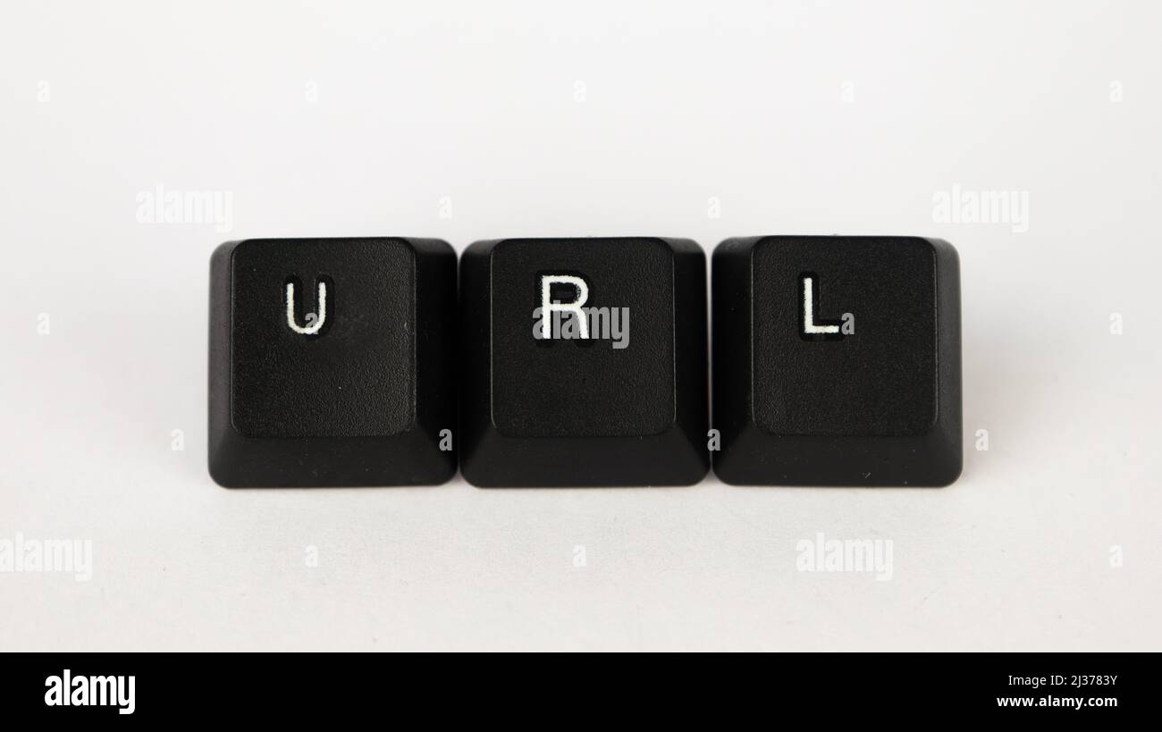 URL text created with keyboard keys isolated on white background, white