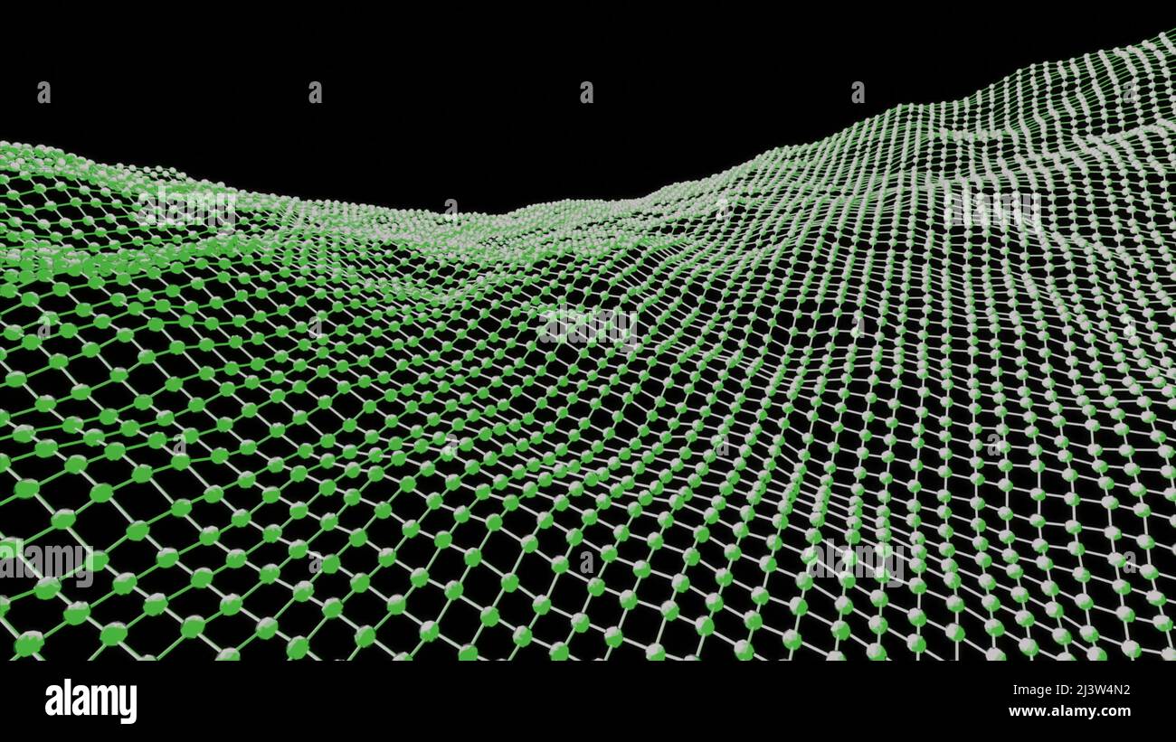 Mesh wavy surface moves on black background. Design. Virtual surface