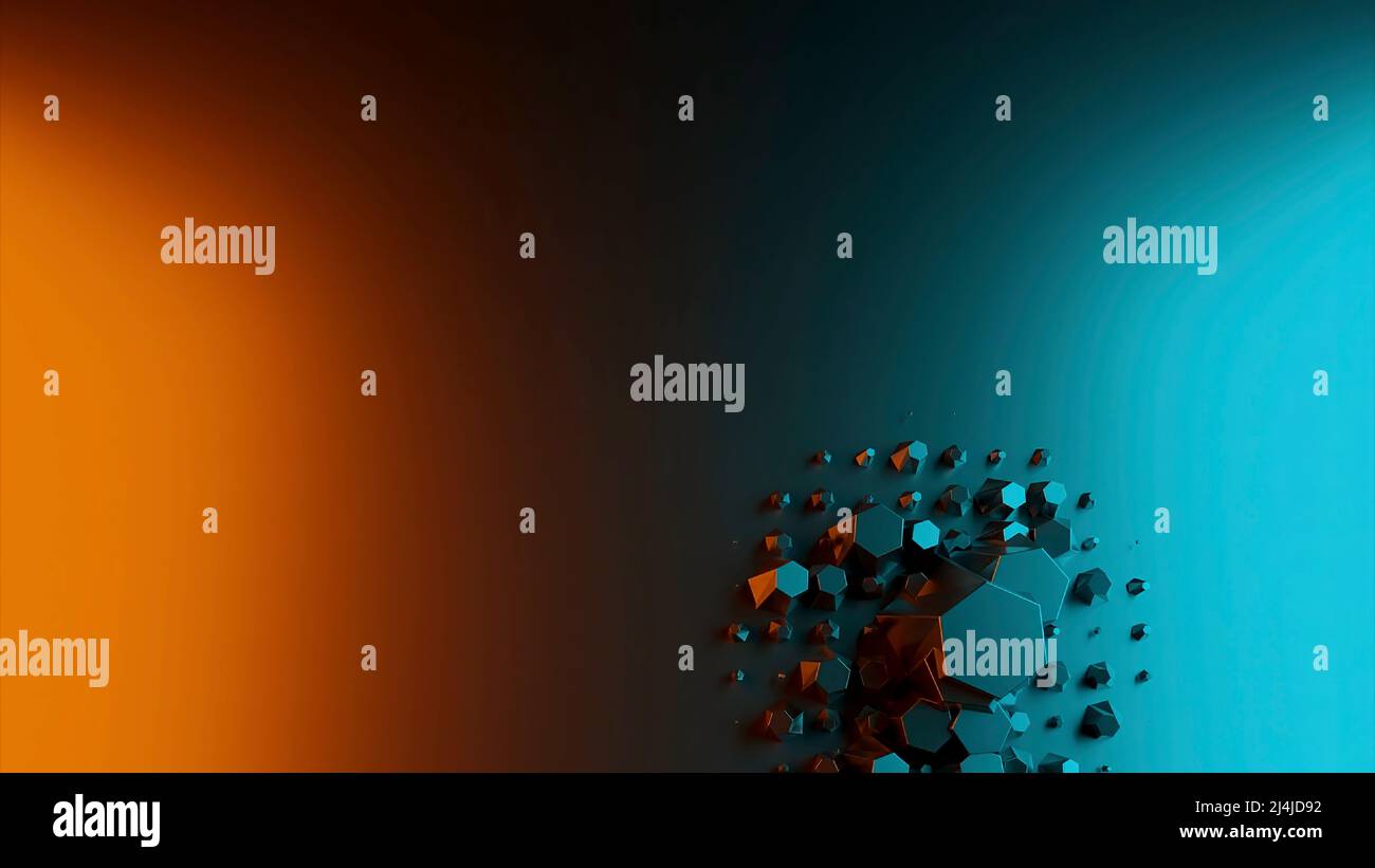 3D background with moving dots on surface. Design. 3D polygonal points