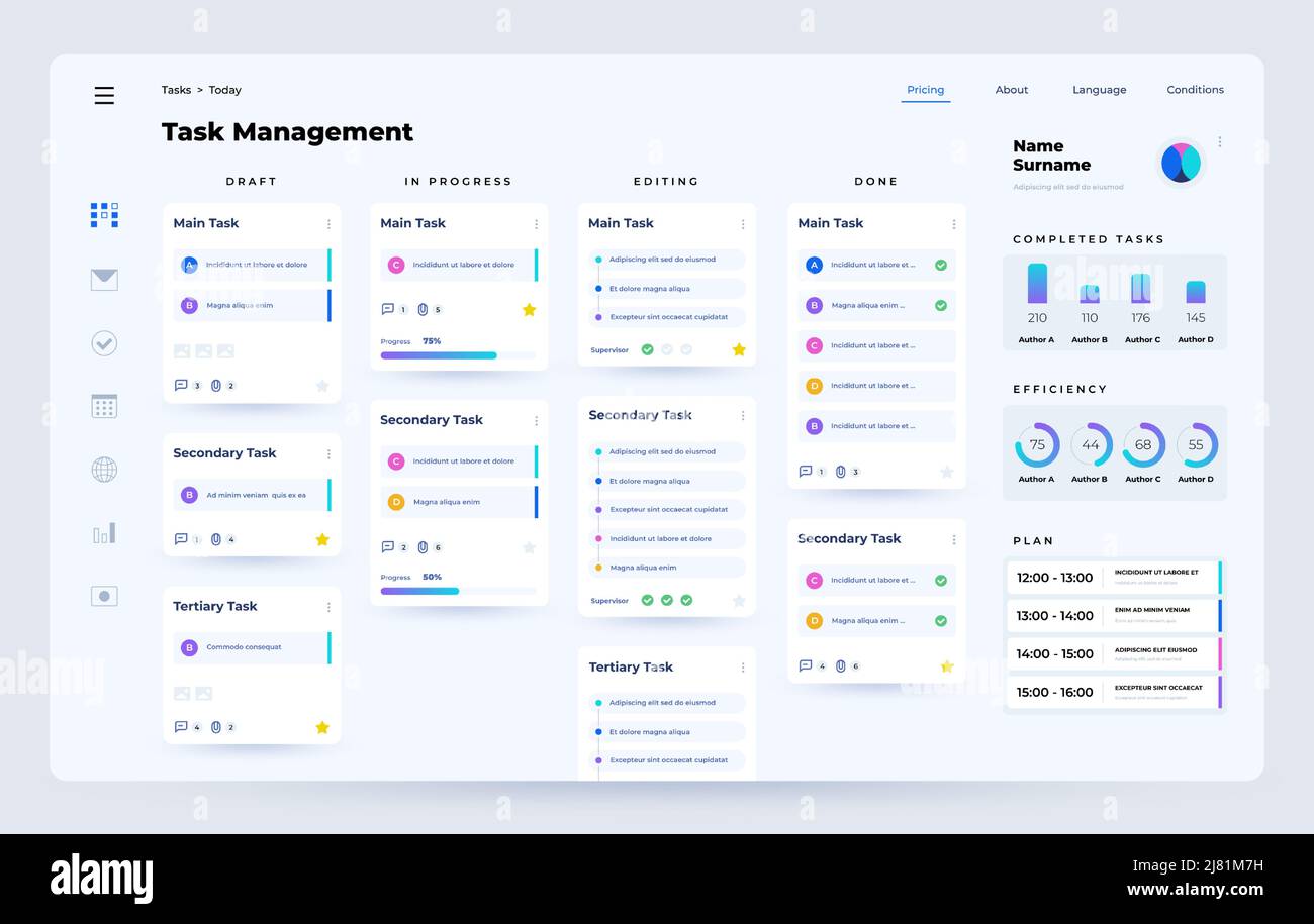 Task manager. Planner and organizer application dashboard UI with task
